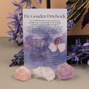 Gouden driehoek met ruwe stenen combinatie setjes trommelstenen