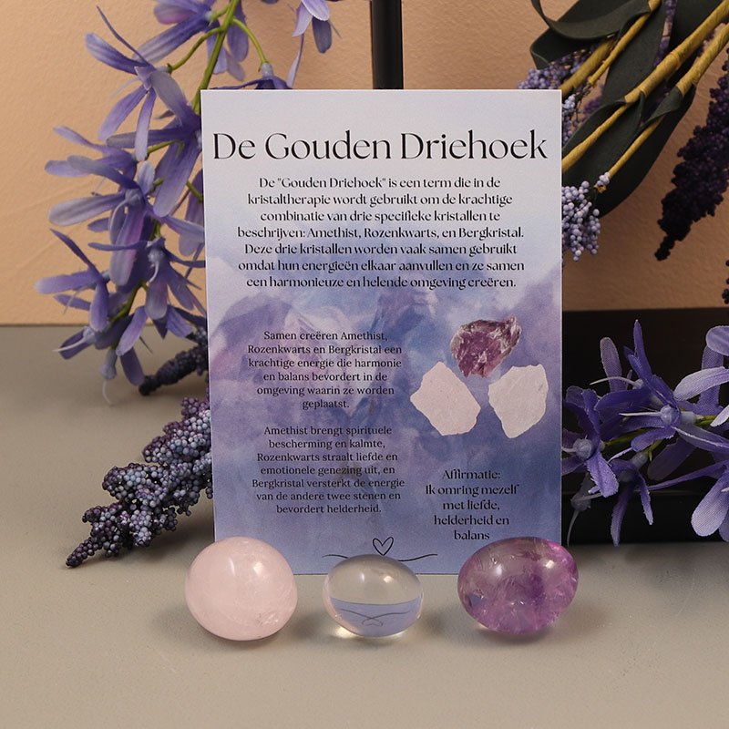 Gouden driehoek met trommelstenen combinatie setje trommelstenen